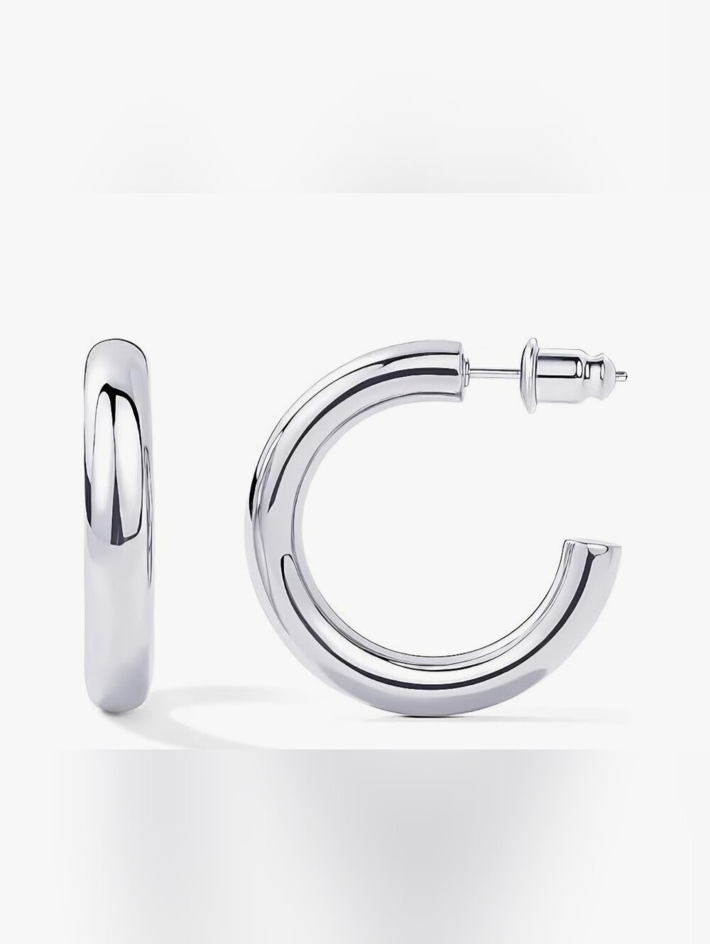 14K White Gold Plated Chunky Hoop Earrings 30mm Hypoallergenic NIB Claro Clivo